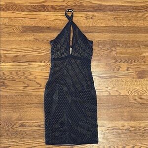 Elegant Black and Gold Halter Dress